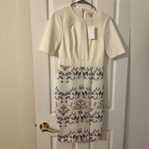 Ted Baker Papyrus Cap Sleeve Bodycon  Cream and Yellow Midi Dress